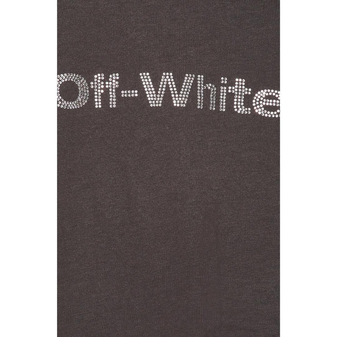 Dark Grey - Side - Off-White Womens-Ladies Bling Bounce Crop T-Shirt