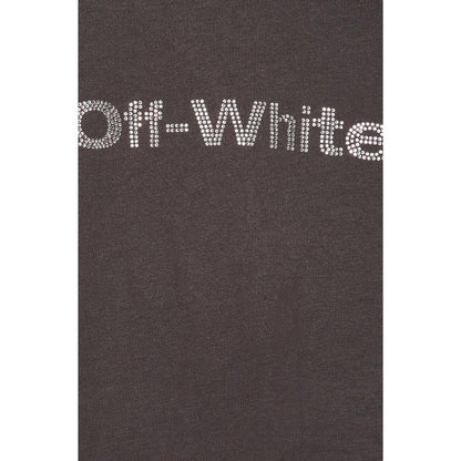 Dark Grey - Side - Off-White Womens-Ladies Bling Bounce Crop T-Shirt