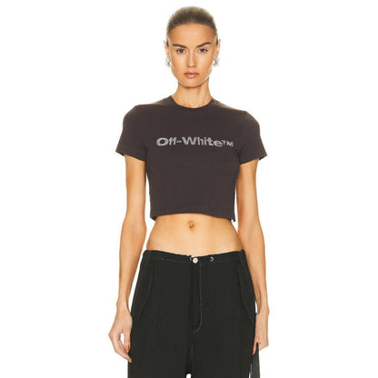 Dark Grey - Lifestyle - Off-White Womens-Ladies Bling Bounce Crop T-Shirt
