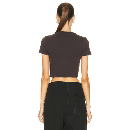 Dark Grey - Close up - Off-White Womens-Ladies Bling Bounce Crop T-Shirt