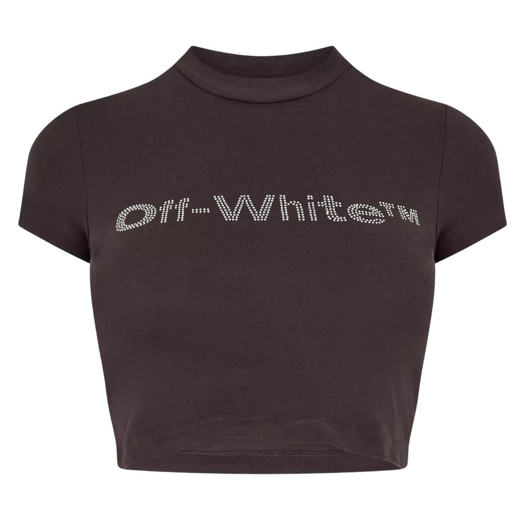 Dark Grey - Front - Off-White Womens-Ladies Bling Bounce Crop T-Shirt
