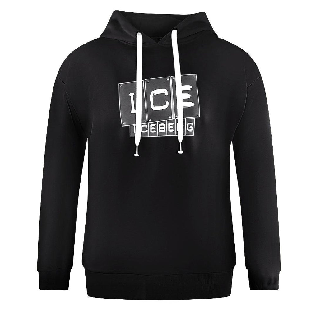 Black - Front - Ice Iceberg Mens Block Logo Hoodie
