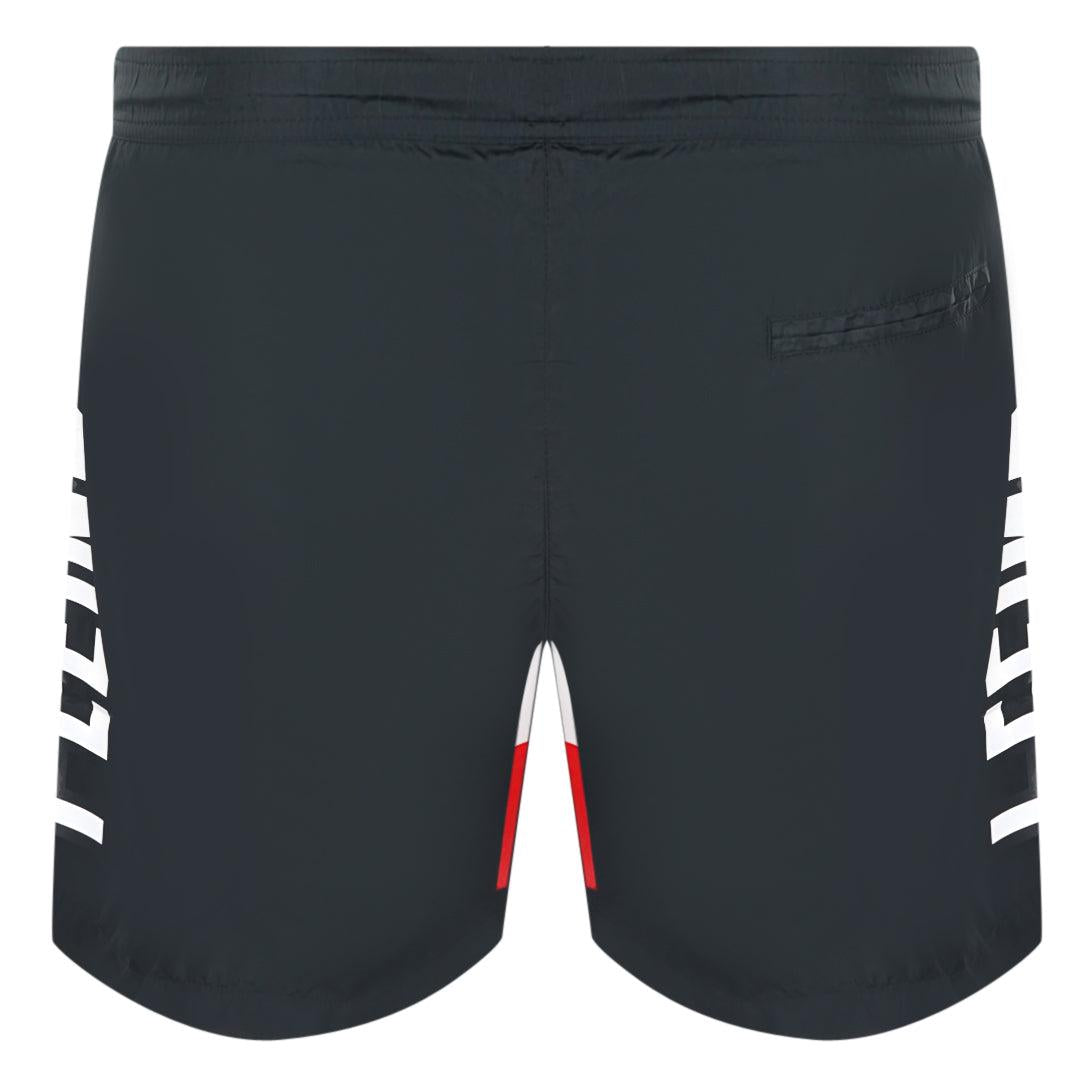 Black-White-Red - Back - Philipp Plein Mens Diagonal Logo Swim Shorts