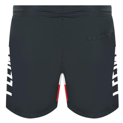 Black-White-Red - Back - Philipp Plein Mens Diagonal Logo Swim Shorts