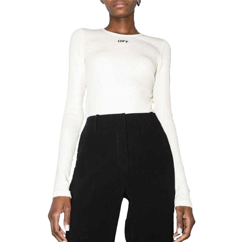White - Side - Off-White Womens-Ladies Logo Stamp Ribbed Bodysuit
