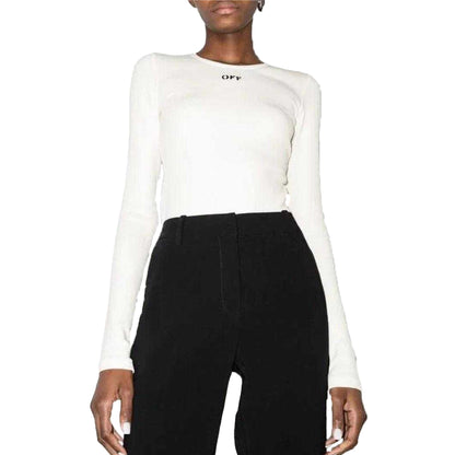 White - Side - Off-White Womens-Ladies Logo Stamp Ribbed Bodysuit