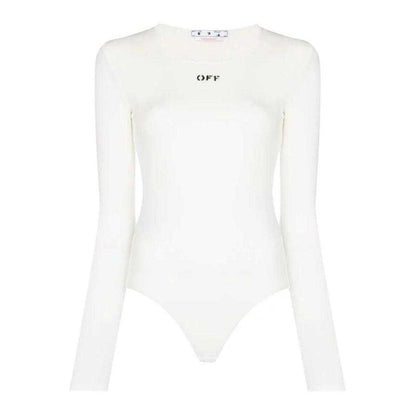 White - Front - Off-White Womens-Ladies Logo Stamp Ribbed Bodysuit