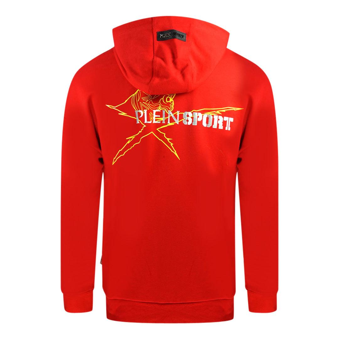 Red - Back - Plein Sport Mens Block Logo Leather Patch Hoodie