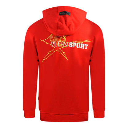 Red - Back - Plein Sport Mens Block Logo Leather Patch Hoodie