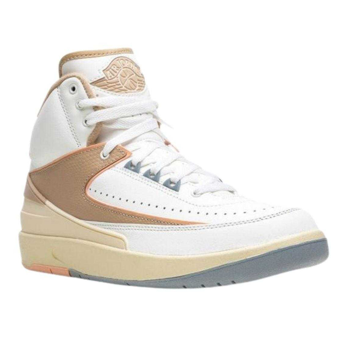 White-Tan - Front - Nike Mens Air Jordan 2 Retro Leather Trainers