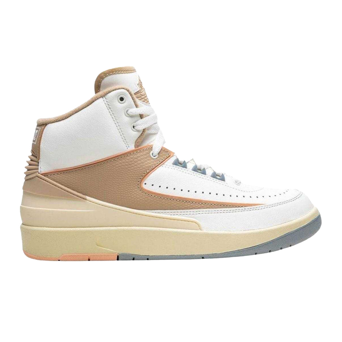 White-Tan - Side - Nike Mens Air Jordan 2 Retro Leather Trainers