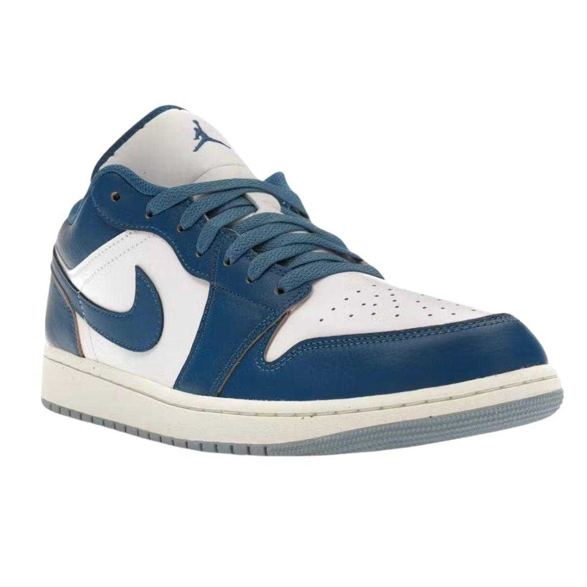 Navy-White - Front - Nike Mens Air Jordan 1 Leather Low Trainers