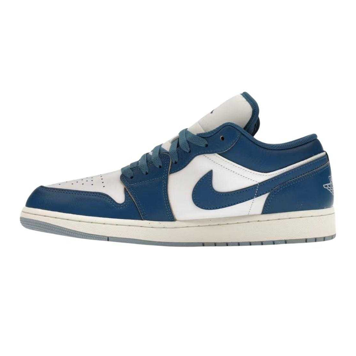 Navy-White - Side - Nike Mens Air Jordan 1 Leather Low Trainers