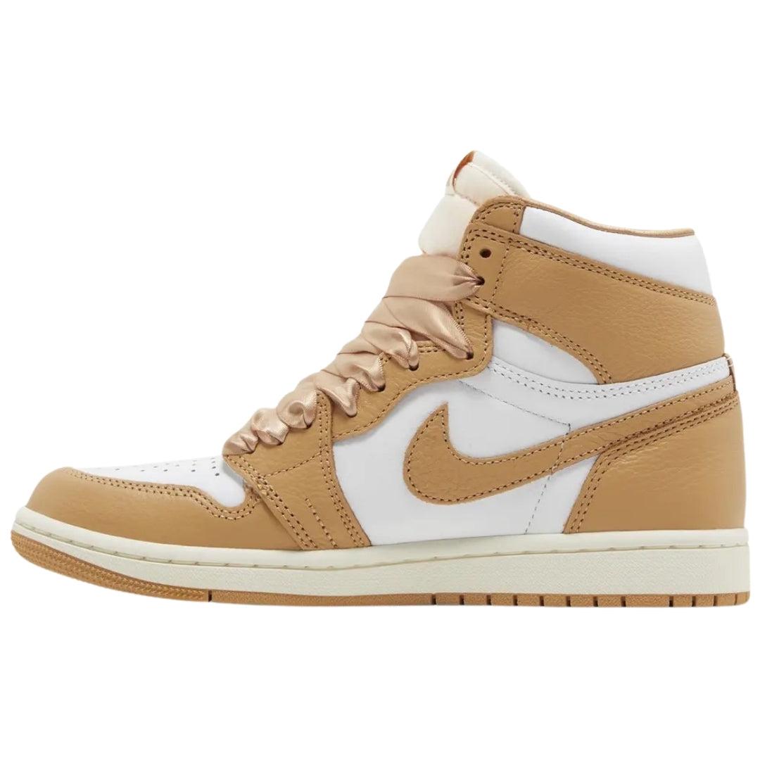 Tan - Side - Nike Womens-Ladies Air Jordan 1 Retro OG Praline Leather High Cut Trainers