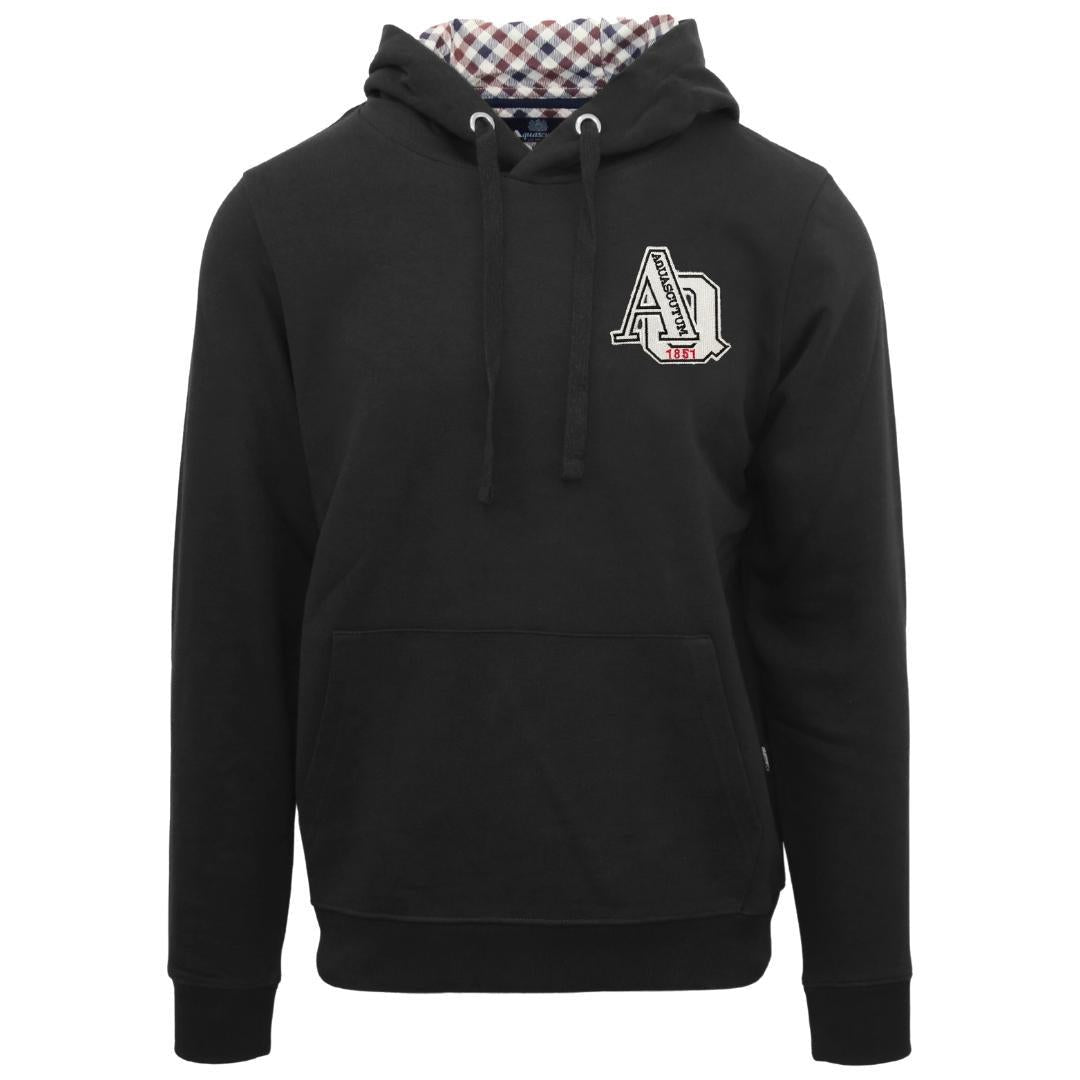 Black - Front - Aquascutum Mens AQ 1851 Patch Logo Hoodie