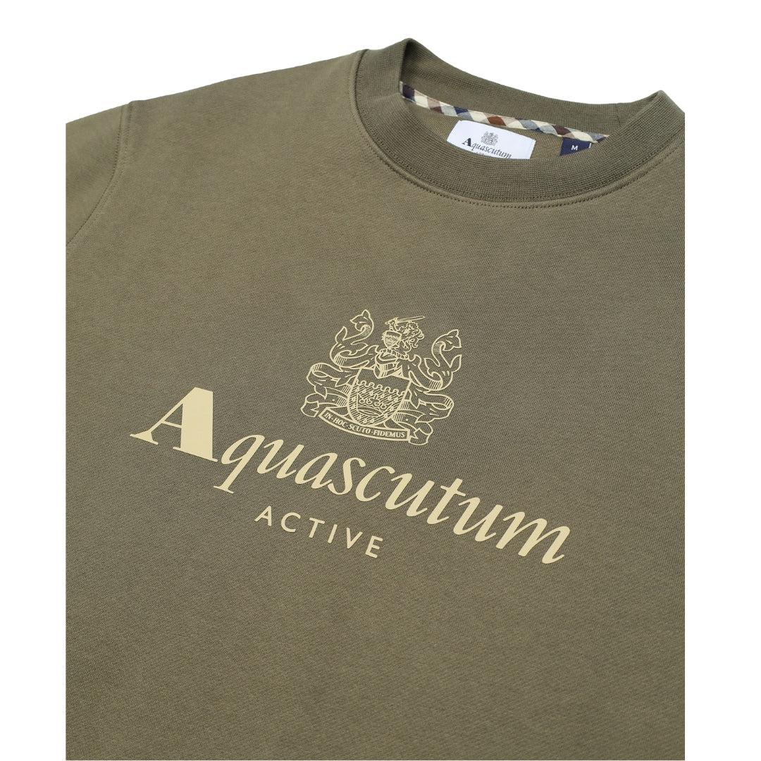 Army Green - Lifestyle - Aquascutum Mens Big Logo Crew Neck Active Sweatshirt