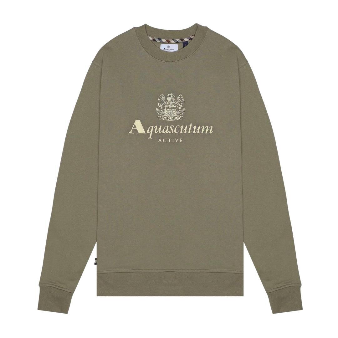 Army Green - Front - Aquascutum Mens Big Logo Crew Neck Active Sweatshirt