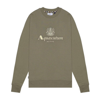 Army Green - Front - Aquascutum Mens Big Logo Crew Neck Active Sweatshirt