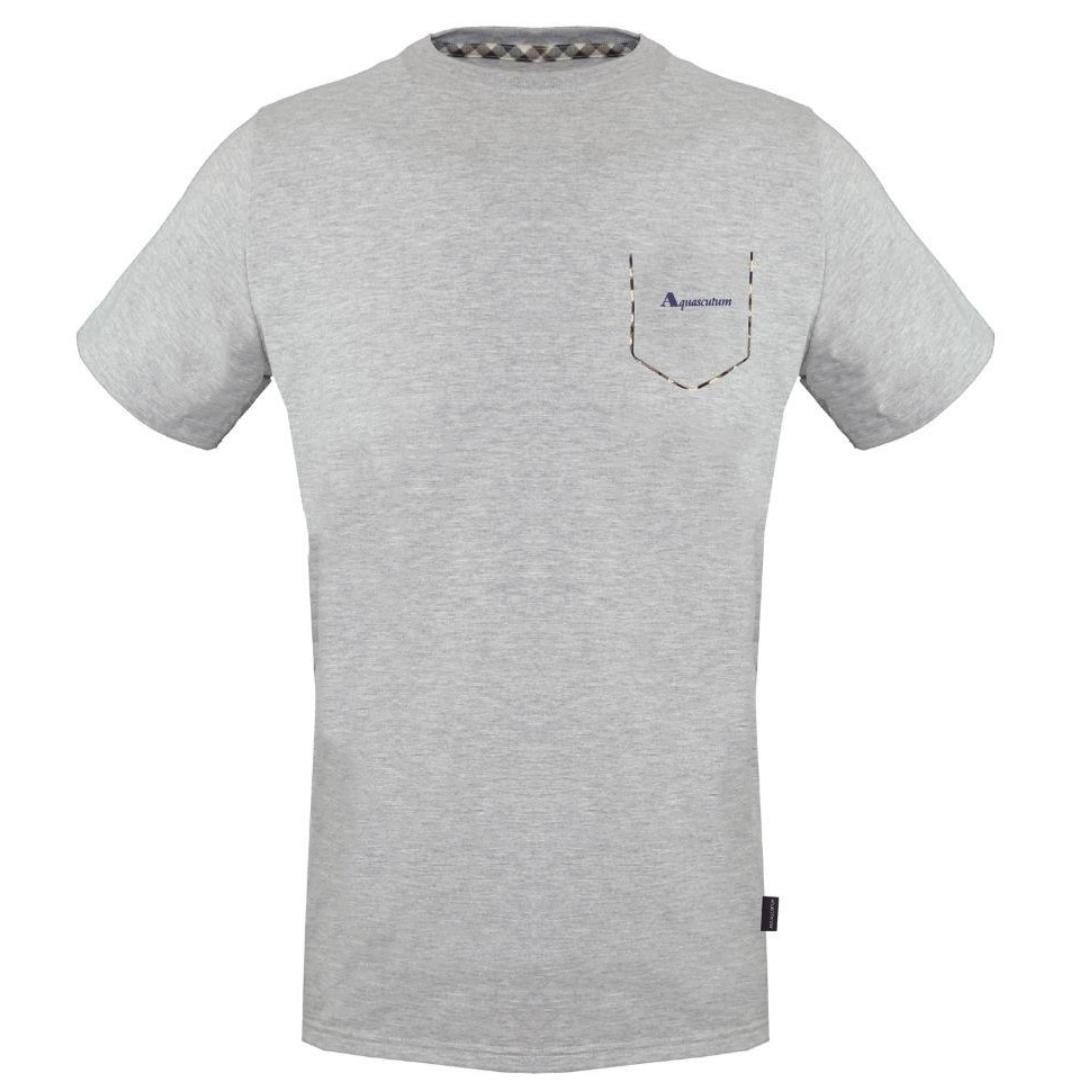 Grey - Front - Aquascutum Mens Check Pocket T-Shirt