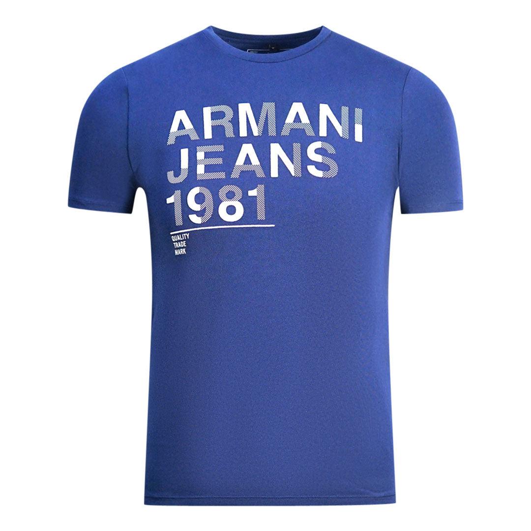 Blue - Front - Armani Jeans Mens 1981 Logo T-Shirt