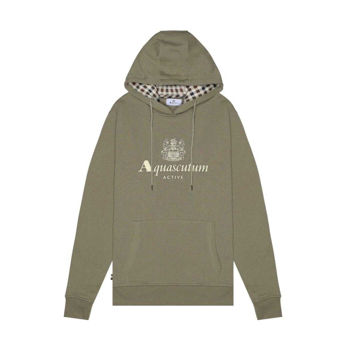 Army Green - Front - Aquascutum Mens Active Big Logo Hoodie