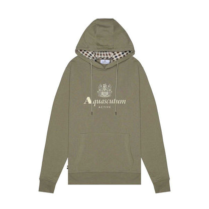 Army Green - Front - Aquascutum Mens Active Big Logo Hoodie