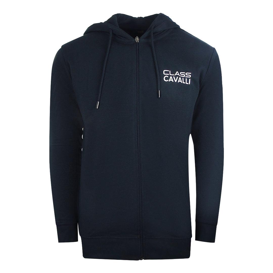 Navy Blue - Front - Cavalli Class Mens Reversed Logo Full Zip Hoodie