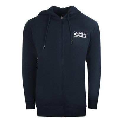 Navy Blue - Front - Cavalli Class Mens Reversed Logo Full Zip Hoodie