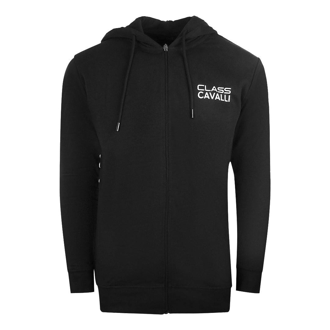 Black - Front - Cavalli Class Mens Reversed Logo Full Zip Hoodie