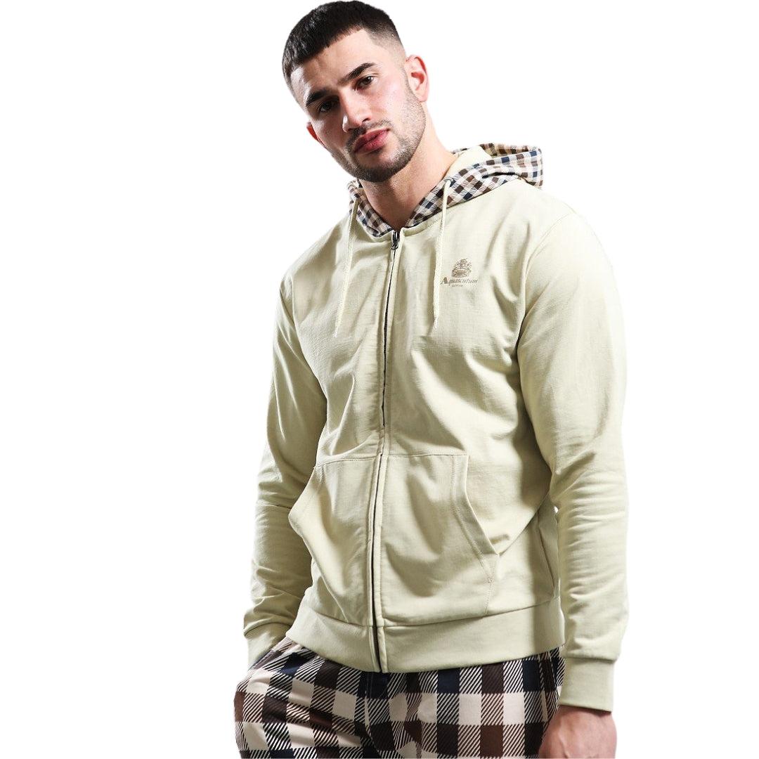 Old White - Front - Aquascutum Mens Logo Active Full Zip Hoodie
