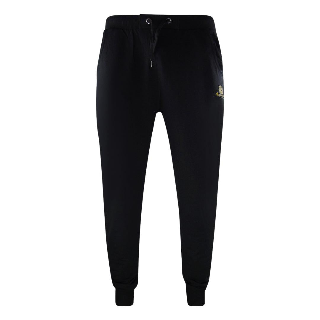 Black - Close up - Aquascutum Mens London Logo Crew Neck Tracksuit Set