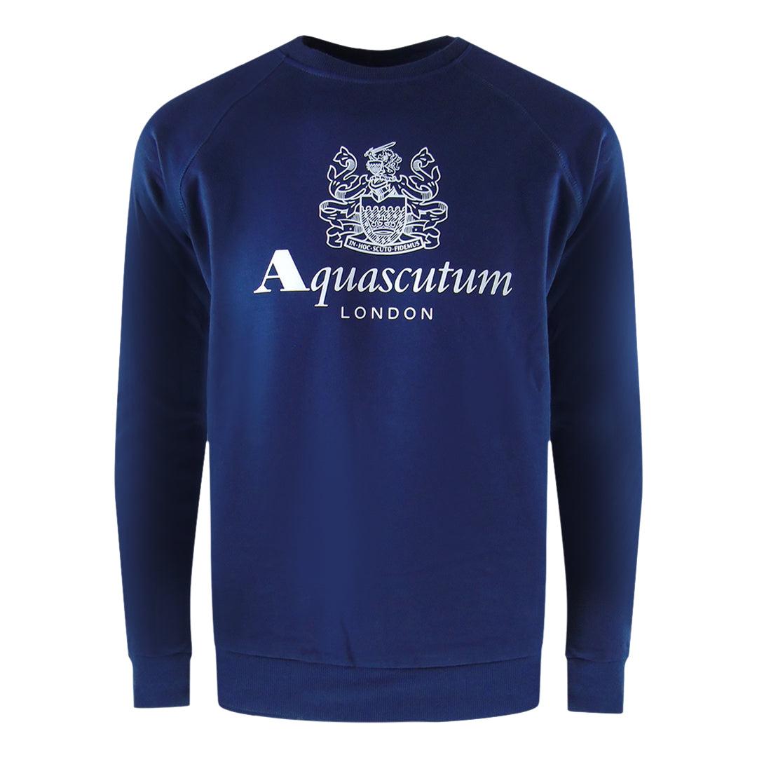 Navy Blue - Back - Aquascutum Mens London Logo Crew Neck Tracksuit Set