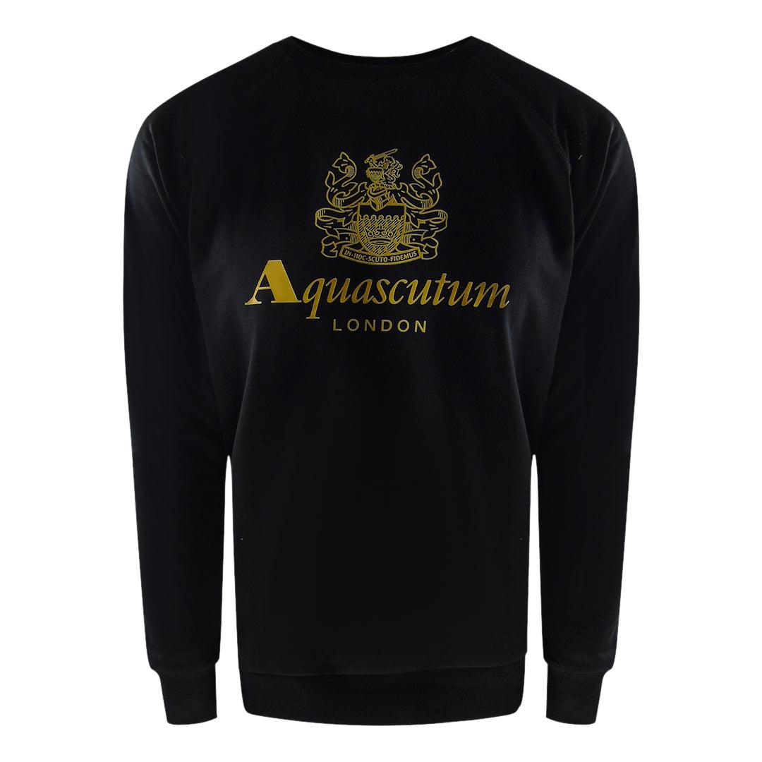 Black - Back - Aquascutum Mens London Logo Crew Neck Tracksuit Set