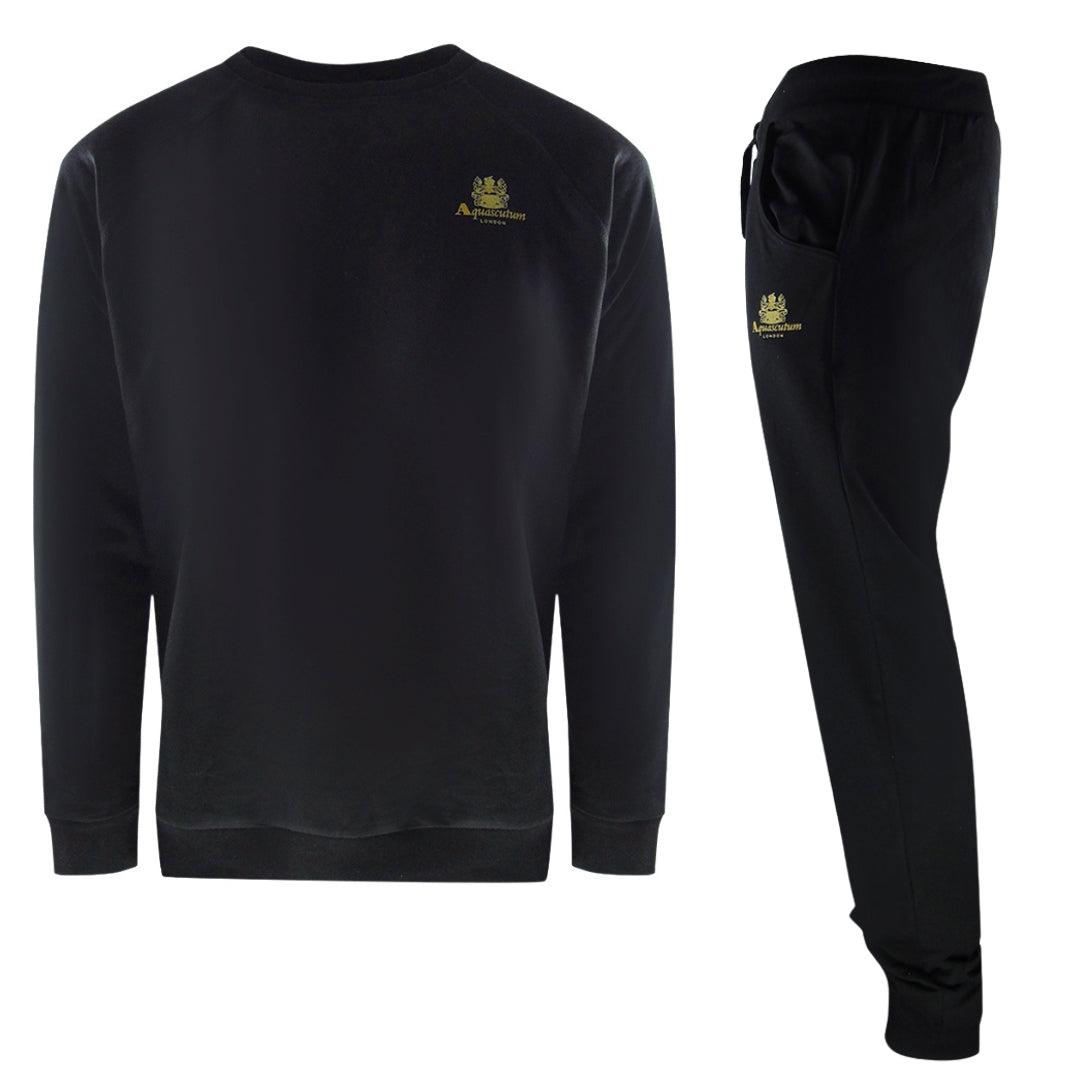 Black - Front - Aquascutum Mens Crest Crew Neck Tracksuit Set