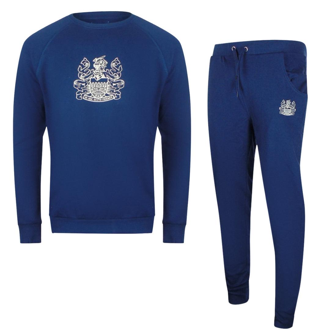 Navy Blue - Front - Aquascutum Mens Crest Crew Neck Tracksuit Set