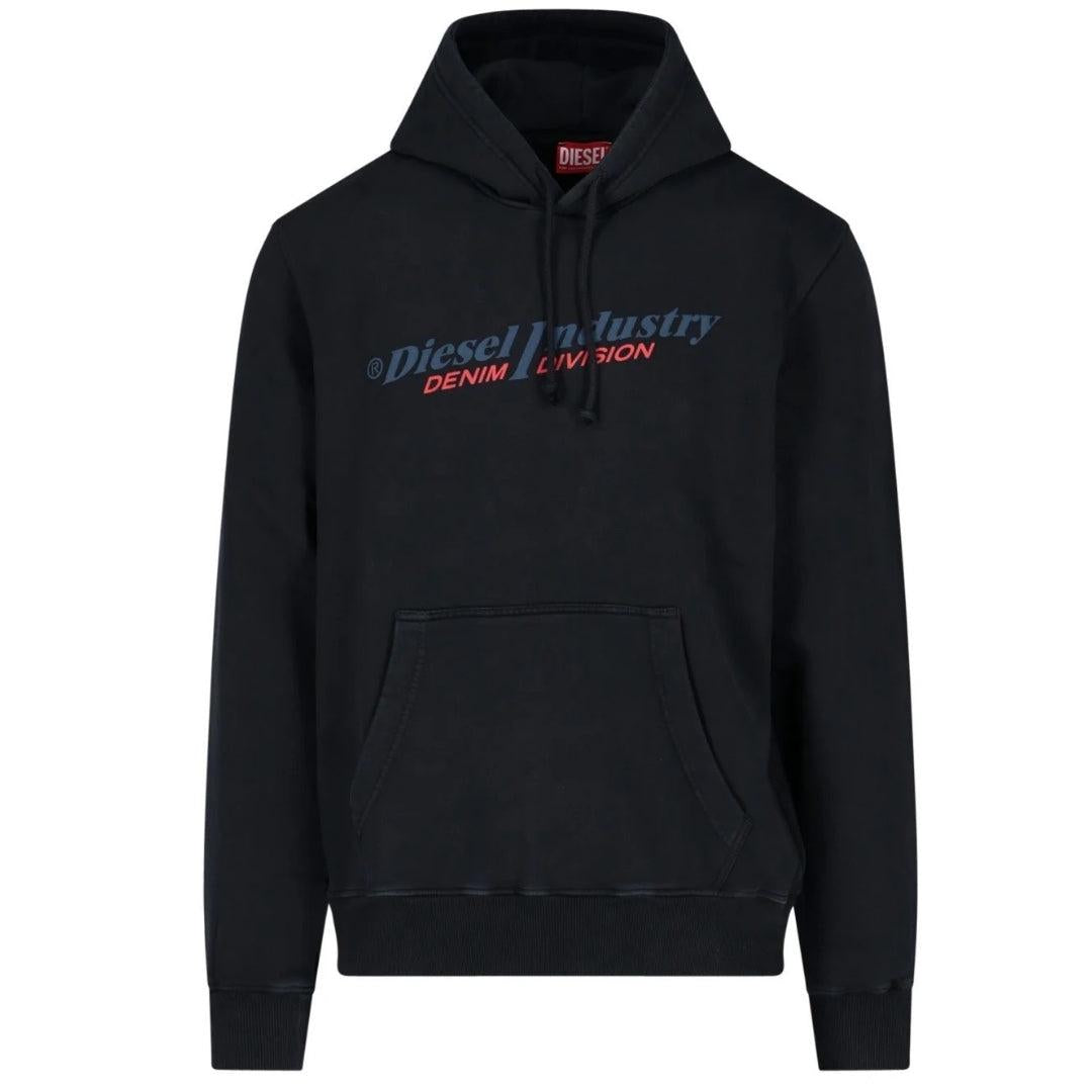 Black - Front - Diesel Mens Industry Denim Division Logo Hoodie