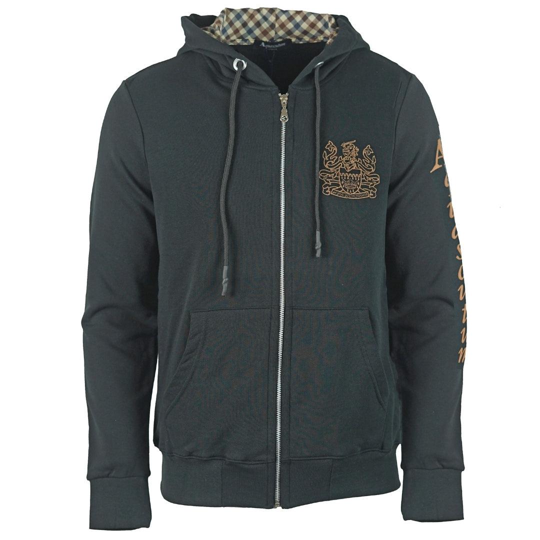 Black - Front - Aquascutum Mens Waterfield Logo Full Zip Hoodie
