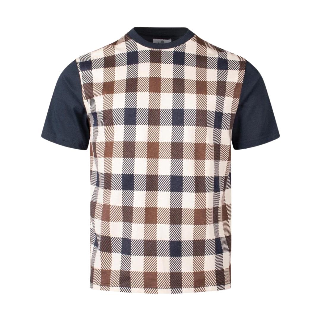 Navy Blue - Front - Aquascutum Mens Macro Club Checked Active T-Shirt