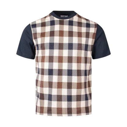 Navy Blue - Front - Aquascutum Mens Macro Club Checked Active T-Shirt