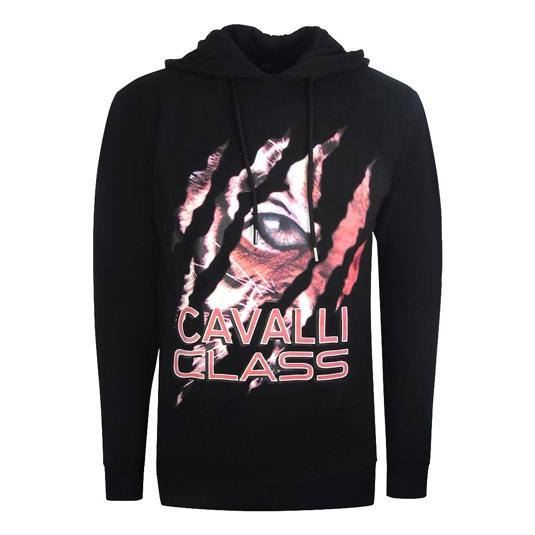 Black - Front - Cavalli Class Mens Peeking Tiger Hoodie