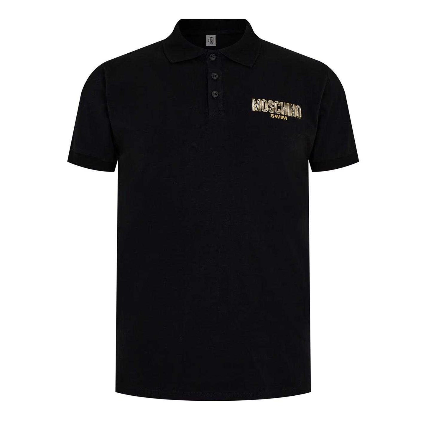 Black - Front - Moschino Mens Swim Logo Polo Shirt