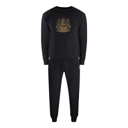 Black - Front - Aquascutum Mens Iconic Cotton Blend Crew Neck Tracksuit Set