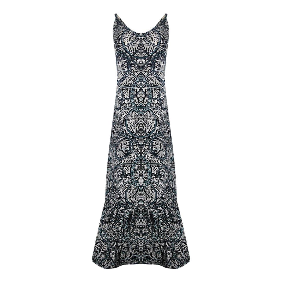 Black - Front - Inoa Womens-Ladies Jafari Silk Frill Spaghetti Strap Maxi Dress