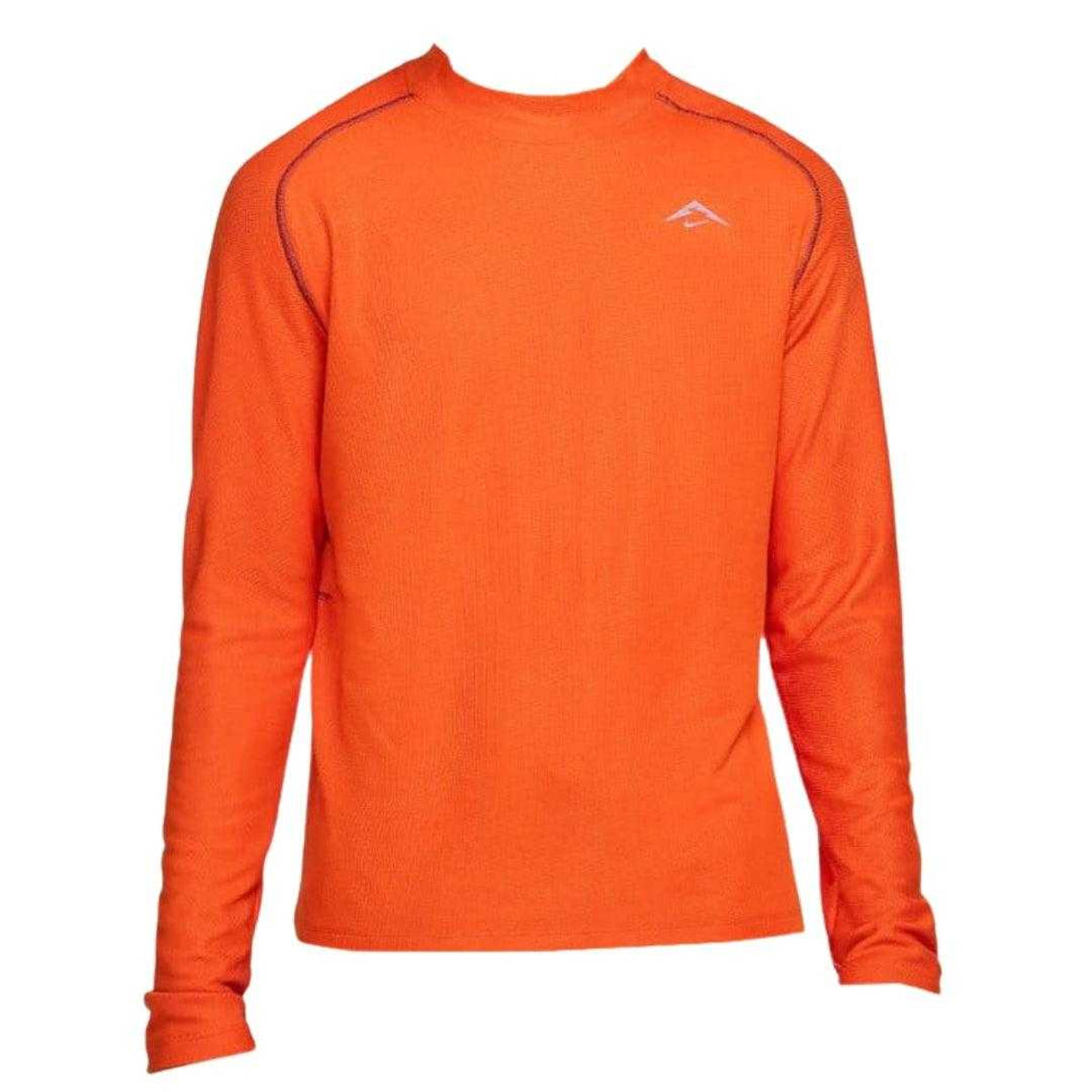 Campfire Orange-Night Maroon - Front - Nike Mens Trail Dri-FIT Long-Sleeved Running Top