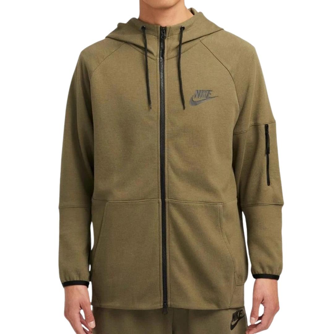 Khaki Green - Close up - Nike Mens Plain Full Zip Hoodie