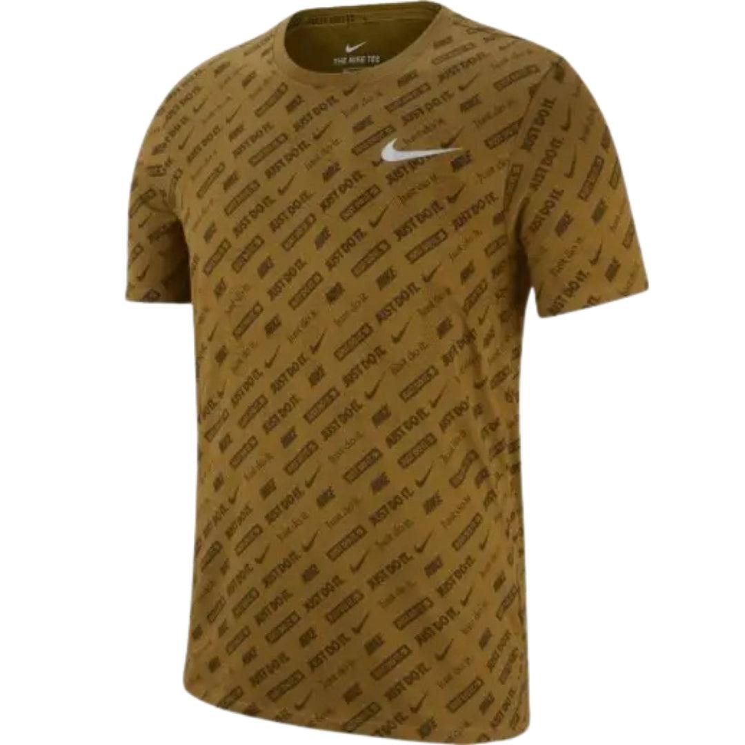 Khaki Green - Front - Nike Mens All Over Logo Dri-FIT T-Shirt
