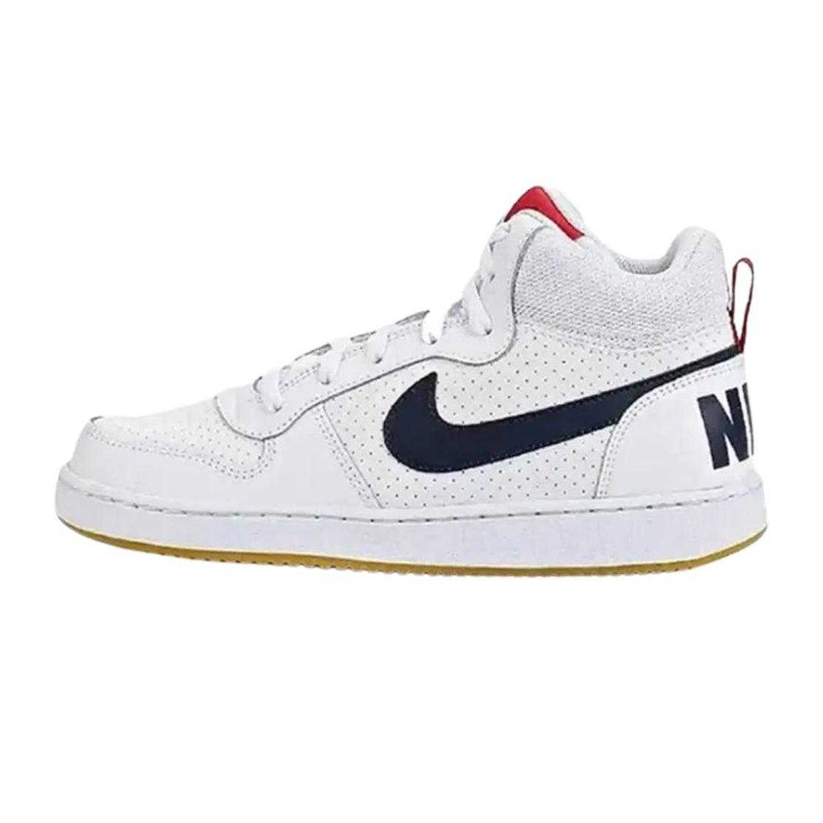 White-Black-Red - Side - Nike Childrens-Kids Court Borough Leather Mid Cut Trainers