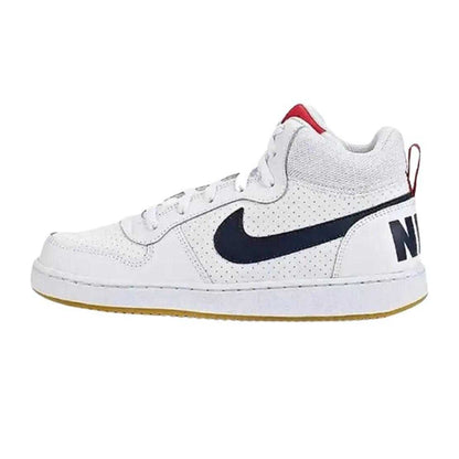 White-Black-Red - Side - Nike Childrens-Kids Court Borough Leather Mid Cut Trainers