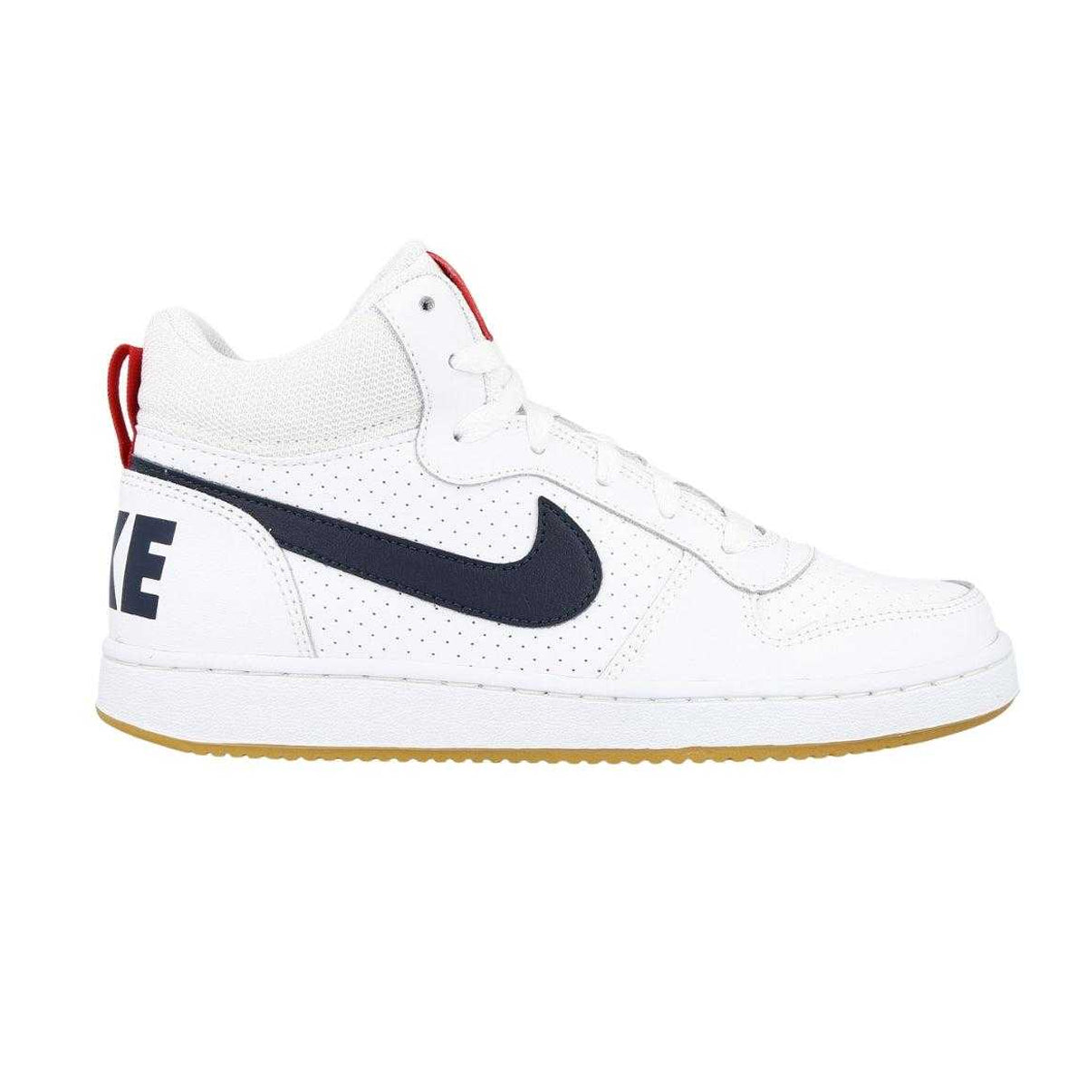 White-Black-Red - Front - Nike Childrens-Kids Court Borough Leather Mid Cut Trainers