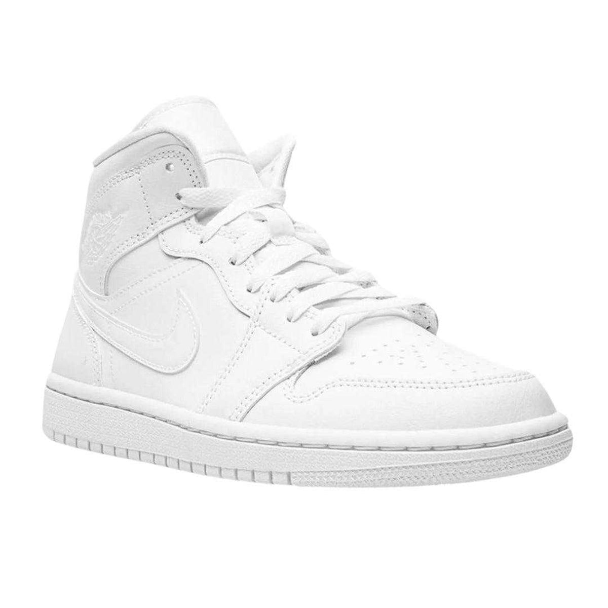 White - Side - Nike Womens-Ladies Air Jordan 1 Leather Mid Cut Trainers